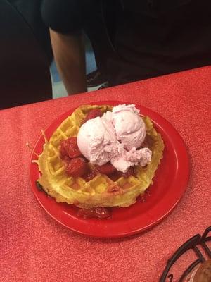 Belgium waffle for desert. A must have when you eat at Chartwells Buzzards Bay!!