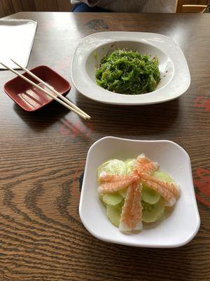 Seaweed Salad and Ebi Sunomono