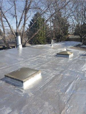 To safeguard the roof from potential harm, we added a protective layer of aluminum coating to this customers flat roof