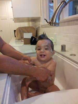 A great new sink, faucet, and beautiful countertop. Can easily wash my dishes or a muddy munchkin or puppy.