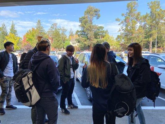 Students hanging out of class