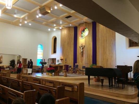 The altar at the end of the nave, opposite the narthex