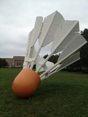 One of four shuttlecocks by Oldenburg installed on the grounds