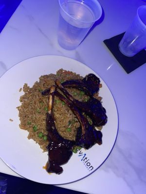 Fried rice and lamb chops.