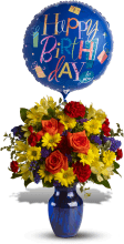 Say, "Happy Birthday!" with a bouquet and a balloon.