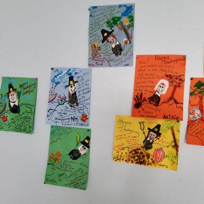 We did art relating to Thanksgiving in the Preschool class. Take a look at the Pilgrims