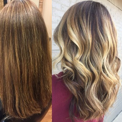 Before & after on this babe. Fresh balayage