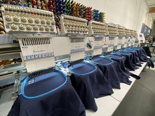 Embroidery machine stitching sweatshirts