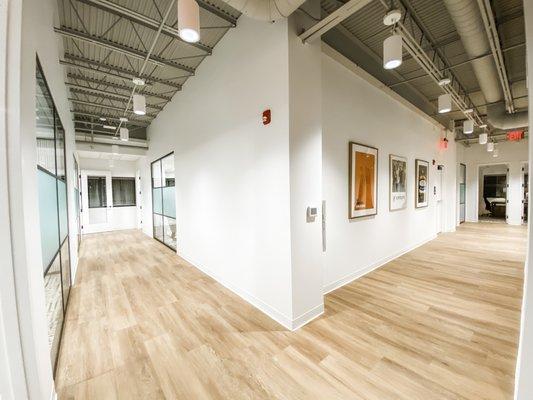 Hallways to therapy offices at Embark at Main Line.