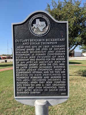 Outlaws Benjamin Bickerstaff and Josiah Thompson Historical Marker