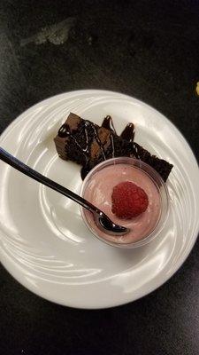 Raspberry pudding and espresso chocolate cake