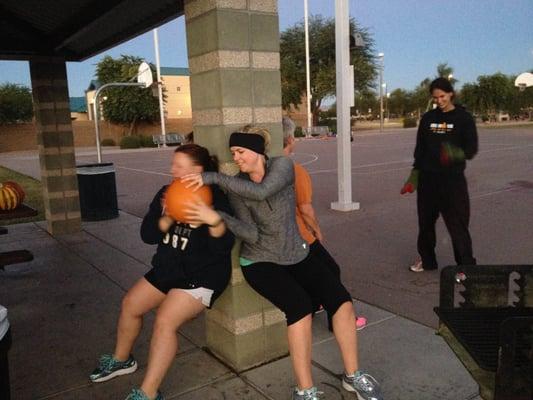 Happy Halloween...we got to workout with pumpkins!  Nothing like doing a wall sit and passing a pumpkin around.