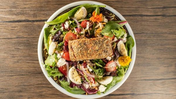 Greek Salad and Grilled Salmon