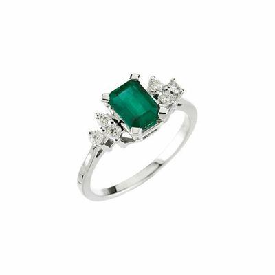 Genuine emerald with diamonds on white gold