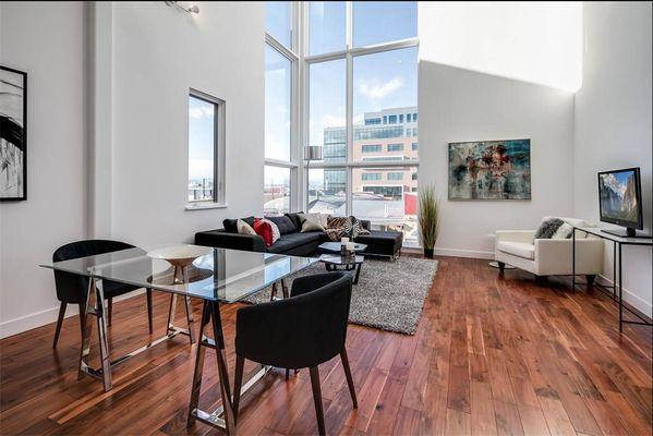 Living room of River North Arts District Duplex.