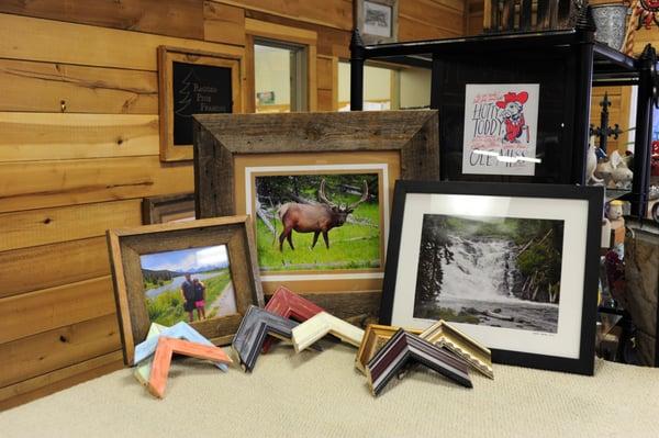 A sampling of frames styles and art for sale.