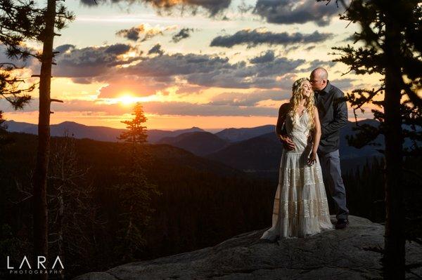 A sunrise photo during a hike to a private elopement location in the mountains.