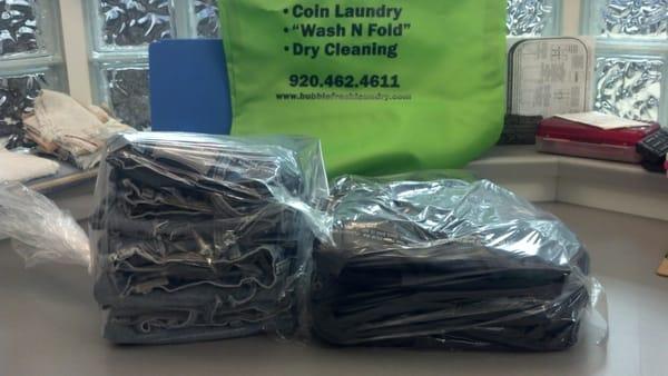 Wash & Fold, folded and packaged, ready for pick up! 2 minutes to drop off & 2 minutes to pick up!