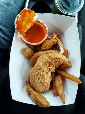 Chicken and fries.