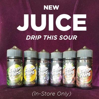 Drip This Sour 100ml, 3mg or 6mg, available in Grape, Watermelon, Blue Raspberry, Green Apple, Strawberry, and Mango