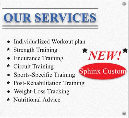 Sphinx Fitness Services Offered