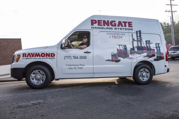 Service vehicle for Pengate Handling Systems, Inc.: commercial and industrial equipment supplier.