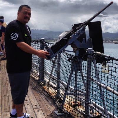 Me playing with one of the guns on the USS Missouri.