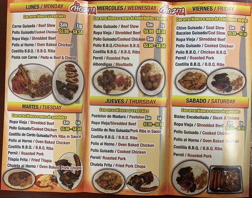 LA CHOZITA MENU