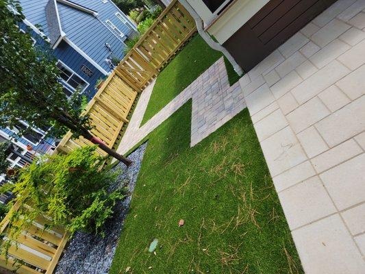 Paver Walkway and Patio, Artificial Turf