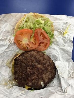 Cheeseburger with Jalapeños in between the meat.