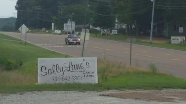 Sally Lane's Candy Farm sign