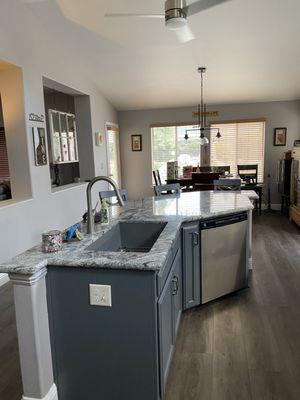 Our island and new sink with the new granite.