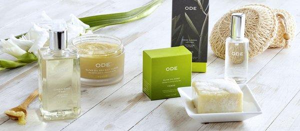 ODE Natural Beauty Bath & Body Care with all natural organic olive oil & other ingredients made is the USA