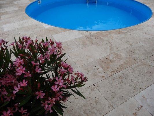 Small Size Pool Deck Patio Pavers with 12X24 Travertine Tile and Coping