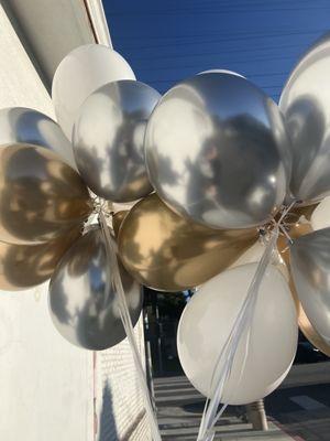 $20 per dozen regular balloons; $22 per dozen chrome/metallic balloons