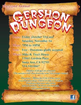 The Gershon Dungeon.  Open 10/31 & 11/1 7PM-10PM