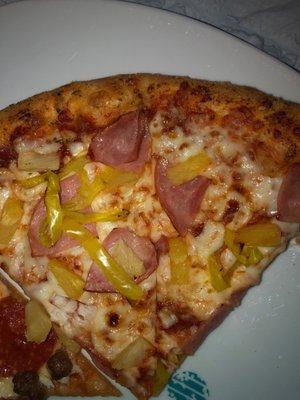 Hawaiian pizza added banana peppers