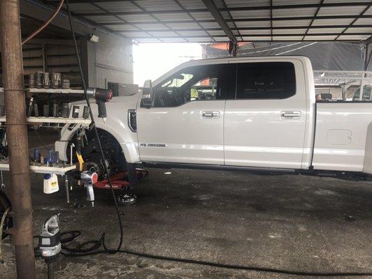 Getting the Continental tires rotated on the F450!