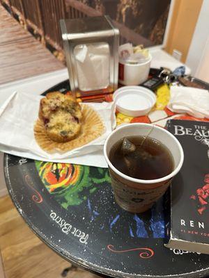 Cranberry muffin and strawberry hot tea...yummy