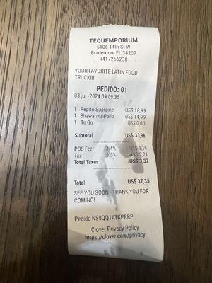 Receipt after paying cash and charging me wrong. Is POS fee allowed when paying cash for the food?