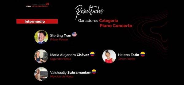 First Place Winner- International Competition- Intermediate Piano Concerto Category