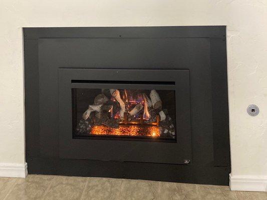 New gas fireplace with remote, LED embers and blower