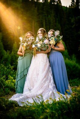 Bridals photo in Jordan Pines with Beaming Sunset behind.