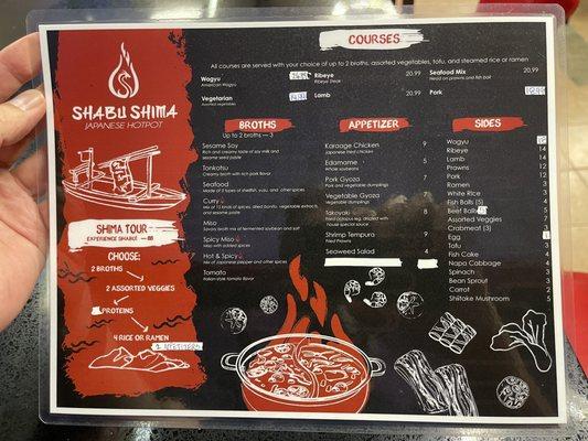 Front of menu