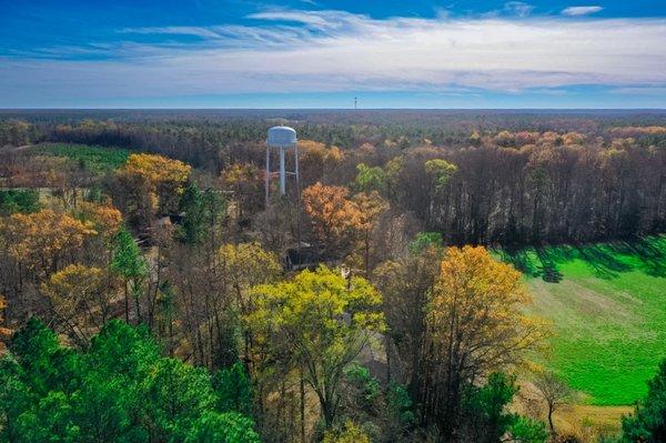 Water tower skyline at lake caroline