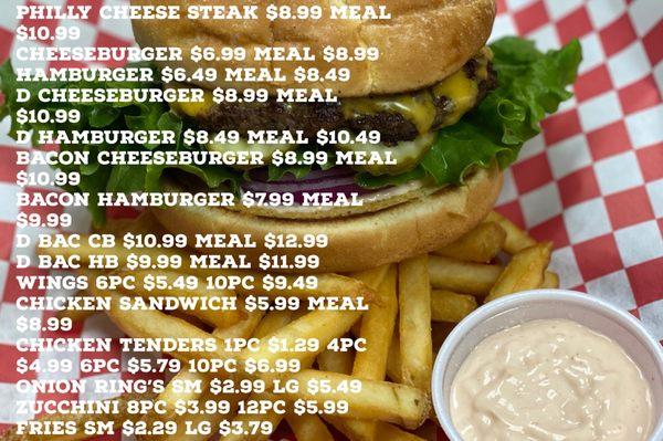 Here's our menu at Pitstop. Come on in an have a very yummy burger there the best  We're open 10am to 8pm