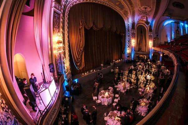 Transforming the Orpheum Theater (Madison, WI) with gobos and uplighting for a New Year's Eve wedding