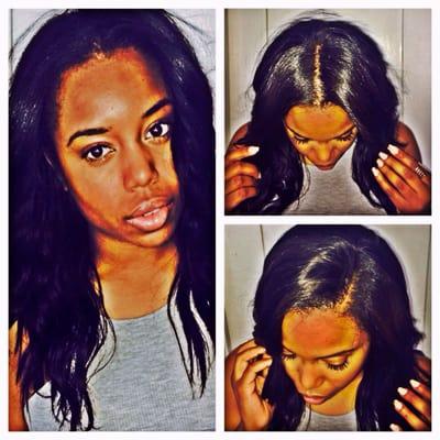 Full head sew-in she is able to have a side part and a center part ....