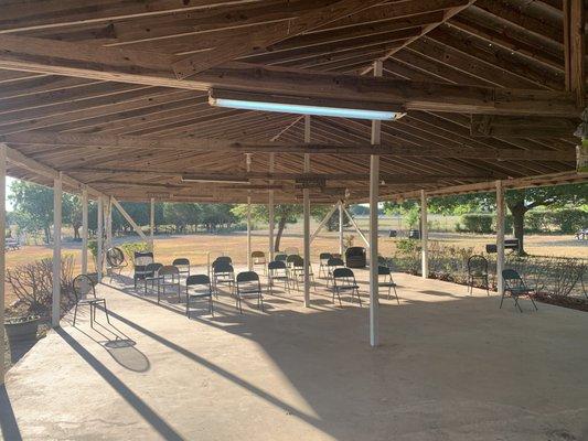 Enjoying the outdoors under the pavilion