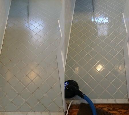 We can make your tile and grout look new again! This tile was over 30 yrs old